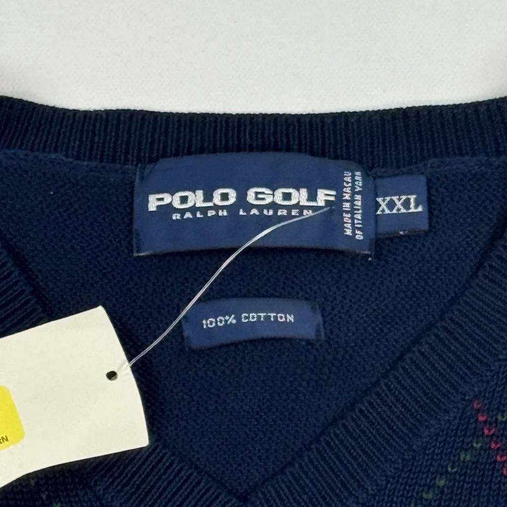 Polo Golf Ralph Lauren Argyle Sweater Vest Mens XXL Navy Blue Green Cotton NWT